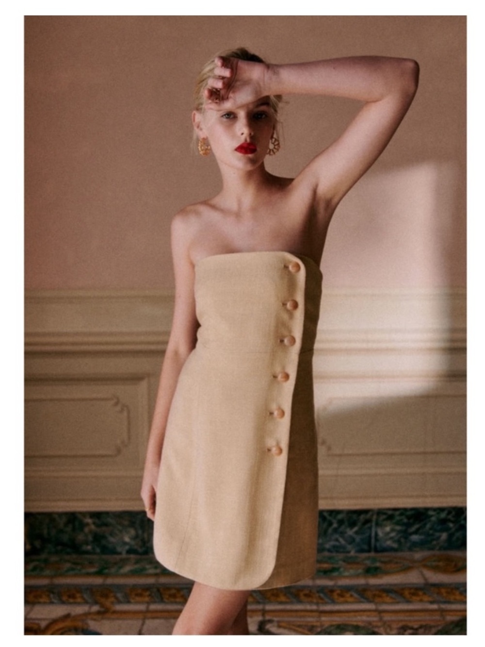 NWT Sézane Editions Chiara Strapless Mini Dress in Tan/Beige Size US 6